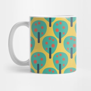 Retro fruit trees teal on yellow Mug